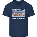 Funny Equestrian Horse Pills Mens V-Neck Cotton T-Shirt Navy Blue