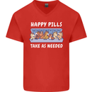 Funny Equestrian Horse Pills Mens V-Neck Cotton T-Shirt Red