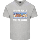 Funny Equestrian Horse Pills Mens V-Neck Cotton T-Shirt Sports Grey