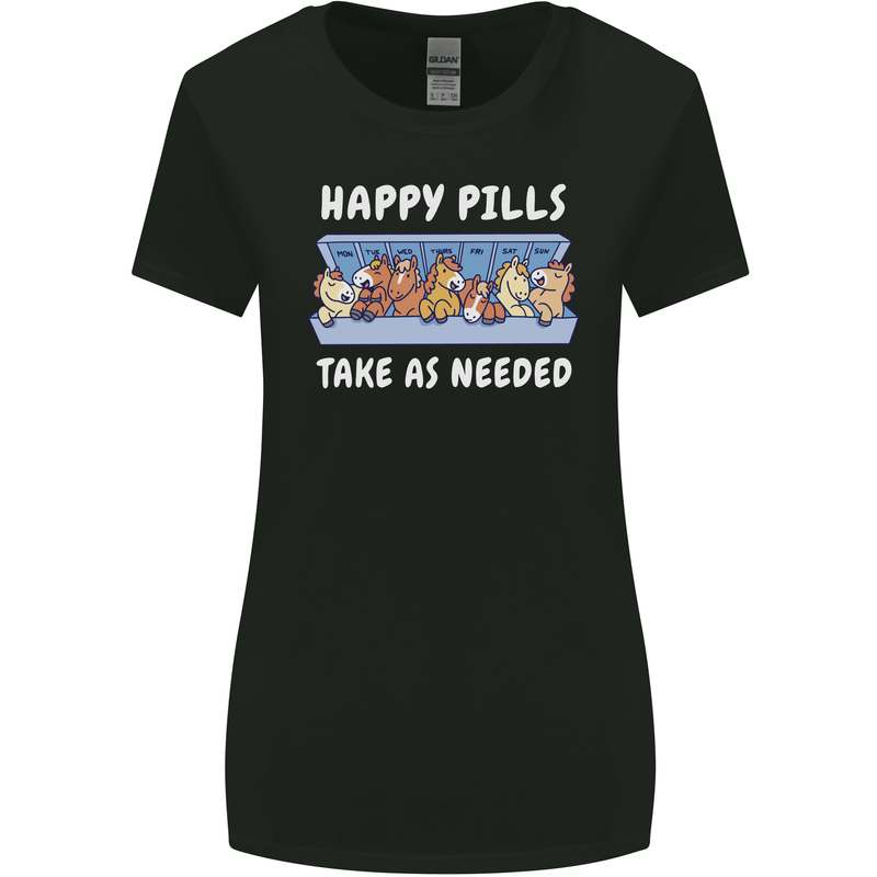 Funny Equestrian Horse Pills Womens Wider Cut T-Shirt Black
