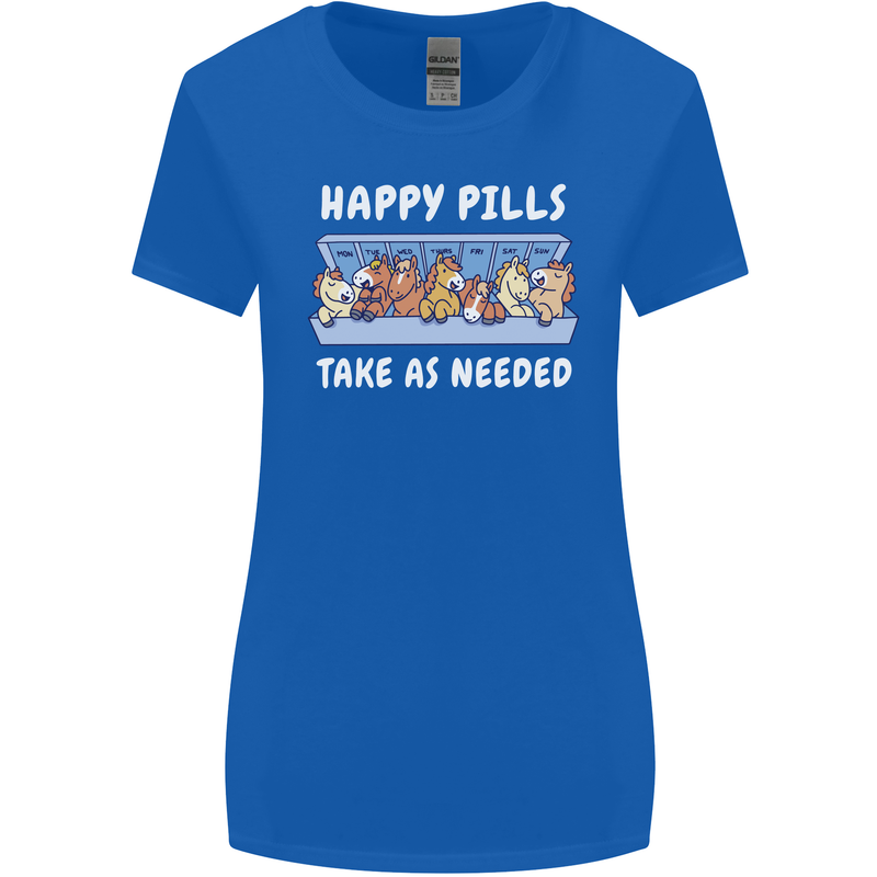 Funny Equestrian Horse Pills Womens Wider Cut T-Shirt Royal Blue