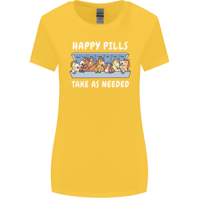 Funny Equestrian Horse Pills Womens Wider Cut T-Shirt Yellow