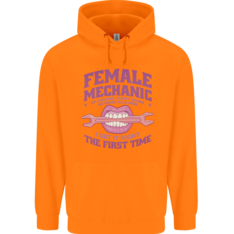 Funny Female Mechanic Childrens Kids Hoodie Orange