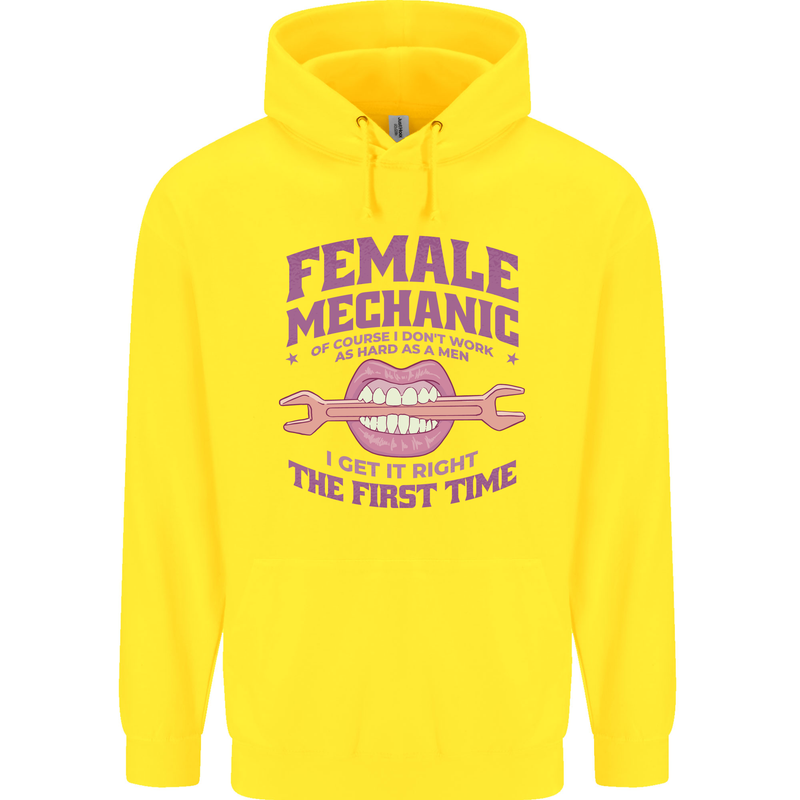 Funny Female Mechanic Childrens Kids Hoodie Yellow