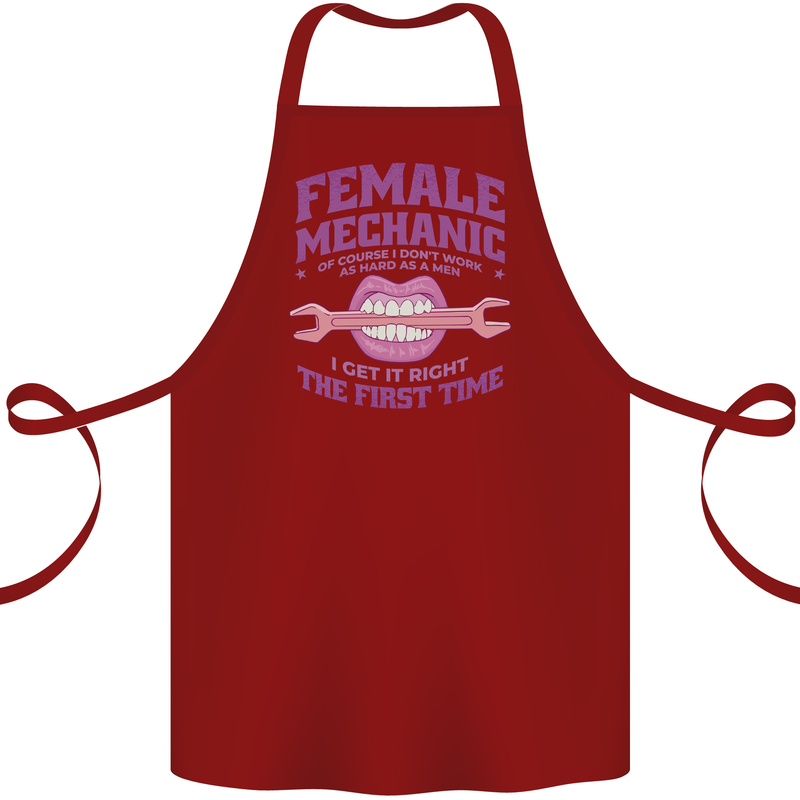 Funny Female Mechanic Cotton Apron 100% Organic Maroon