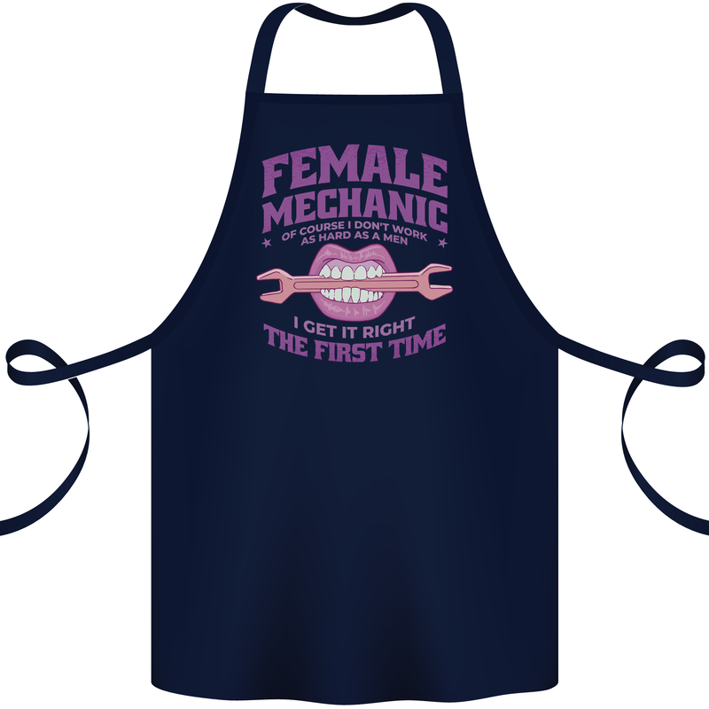 Funny Female Mechanic Cotton Apron 100% Organic Navy Blue