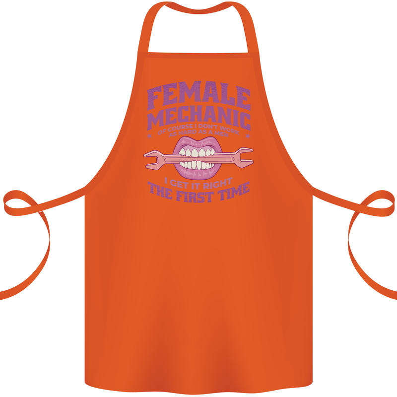 Funny Female Mechanic Cotton Apron 100% Organic Orange