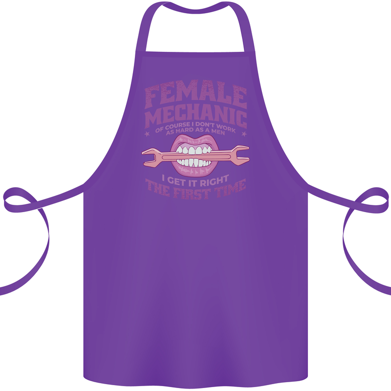 Funny Female Mechanic Cotton Apron 100% Organic Purple
