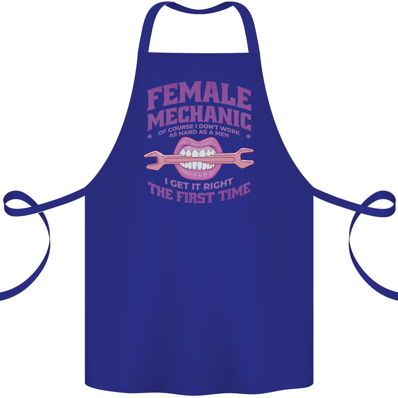 Funny Female Mechanic Cotton Apron 100% Organic Royal Blue