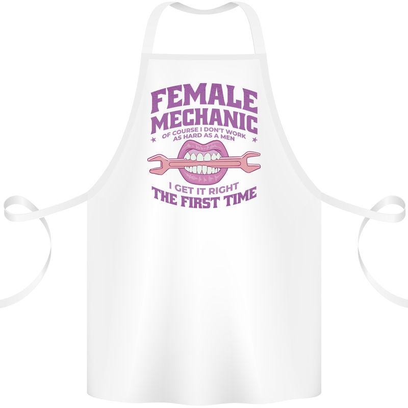 Funny Female Mechanic Cotton Apron 100% Organic White