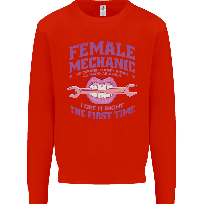 Funny Female Mechanic Kids Sweatshirt Jumper Bright Red