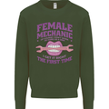 Funny Female Mechanic Kids Sweatshirt Jumper Forest Green