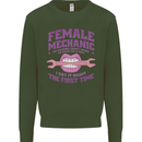 Funny Female Mechanic Kids Sweatshirt Jumper Forest Green