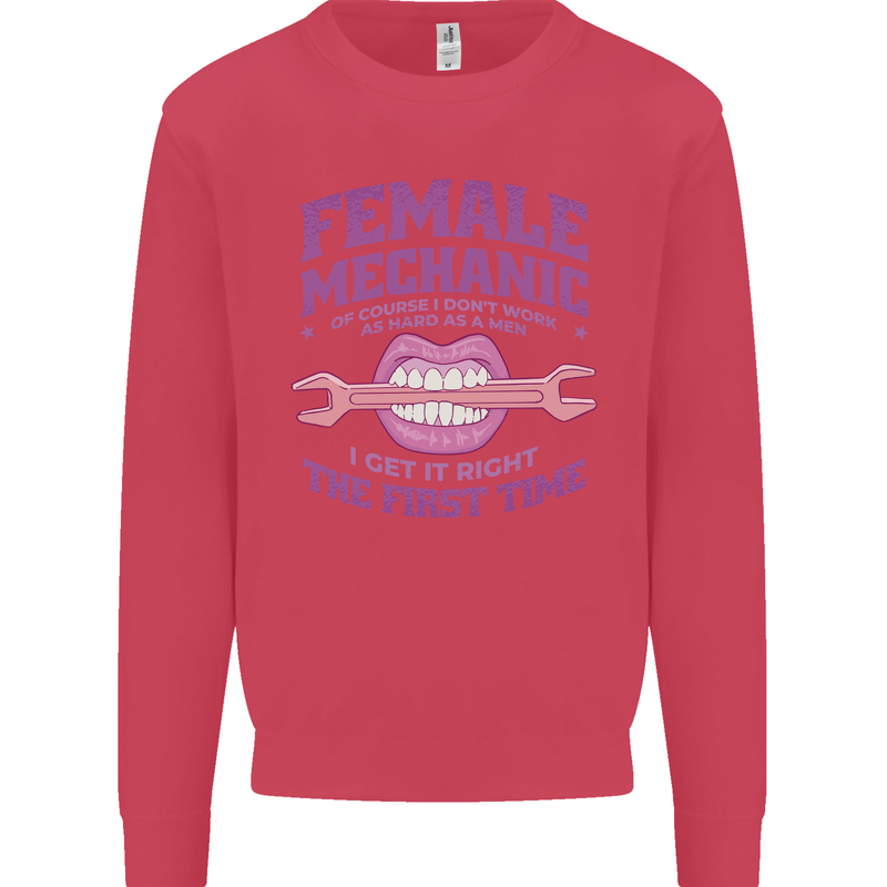 Funny Female Mechanic Kids Sweatshirt Jumper Heliconia