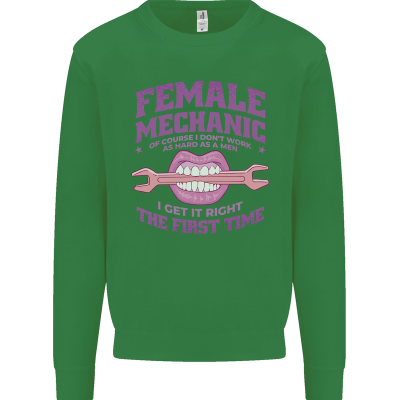 Funny Female Mechanic Kids Sweatshirt Jumper Irish Green