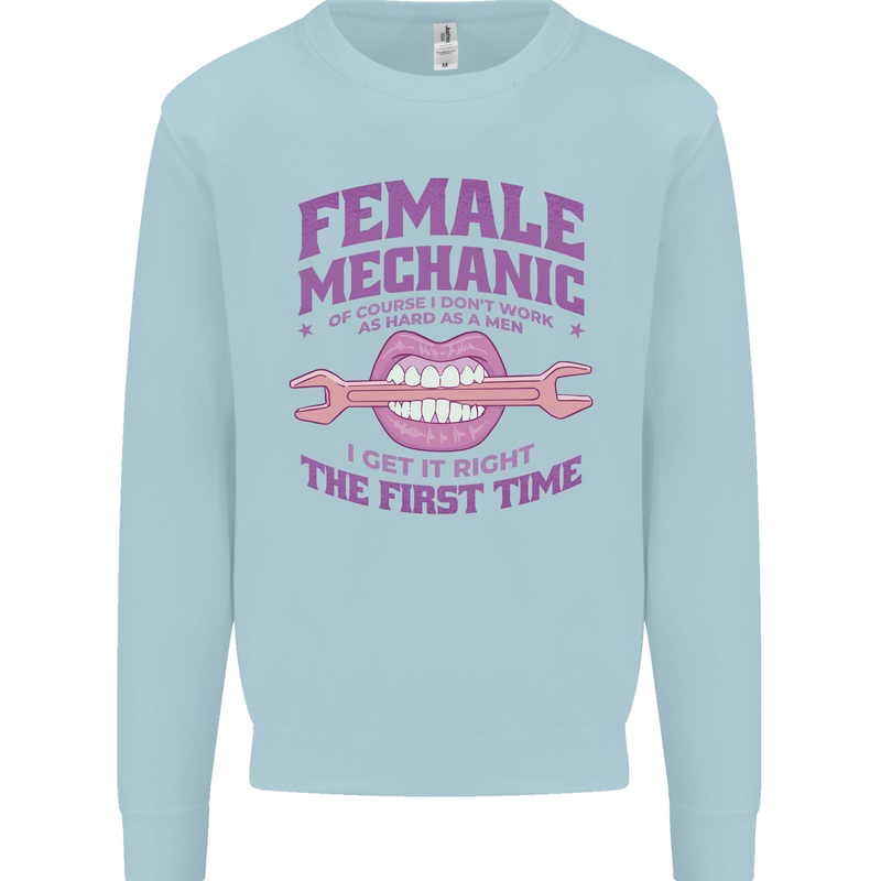 Funny Female Mechanic Kids Sweatshirt Jumper Light Blue
