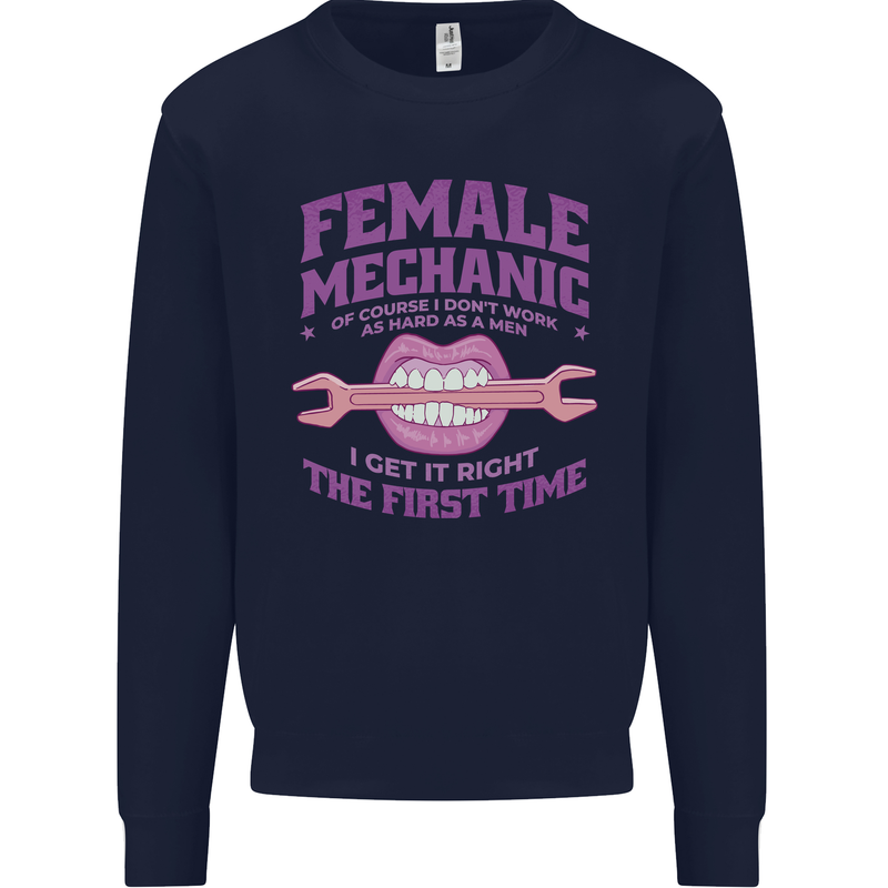 Funny Female Mechanic Kids Sweatshirt Jumper Navy Blue