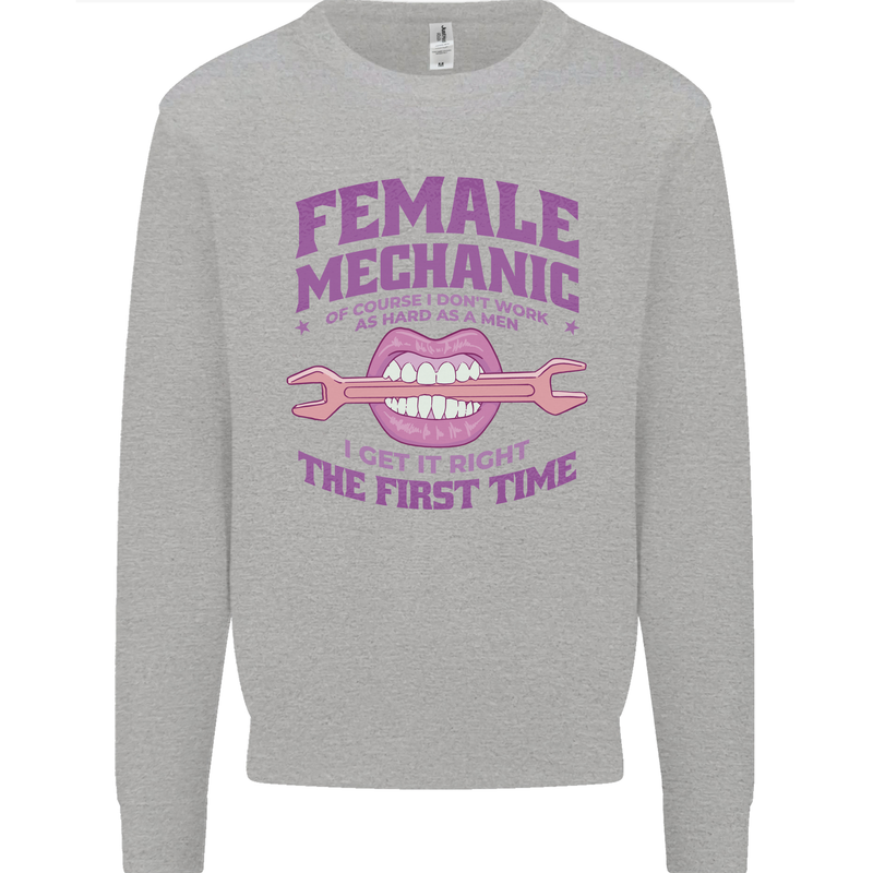 Funny Female Mechanic Kids Sweatshirt Jumper Sports Grey