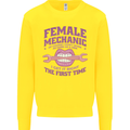 Funny Female Mechanic Kids Sweatshirt Jumper Yellow