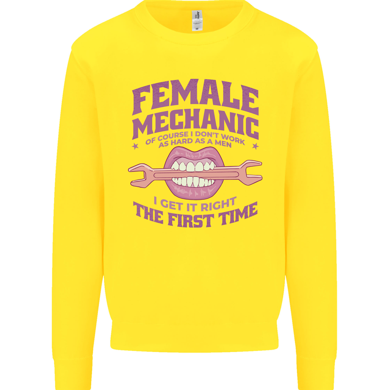 Funny Female Mechanic Kids Sweatshirt Jumper Yellow