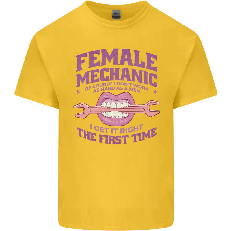 Funny Female Mechanic Kids T-Shirt Childrens Yellow