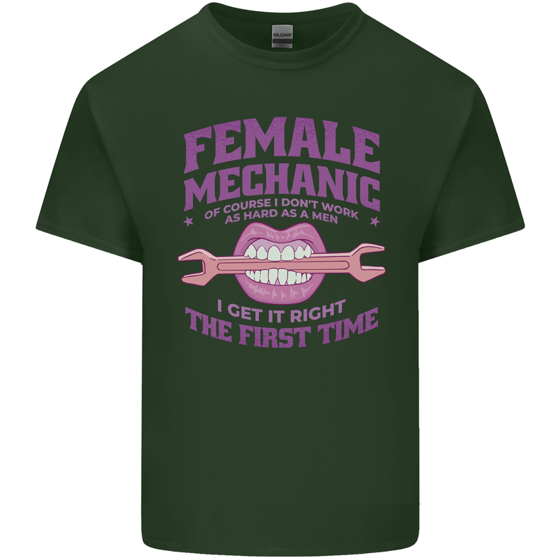 Funny Female Mechanic Mens Cotton T-Shirt Tee Top Forest Green