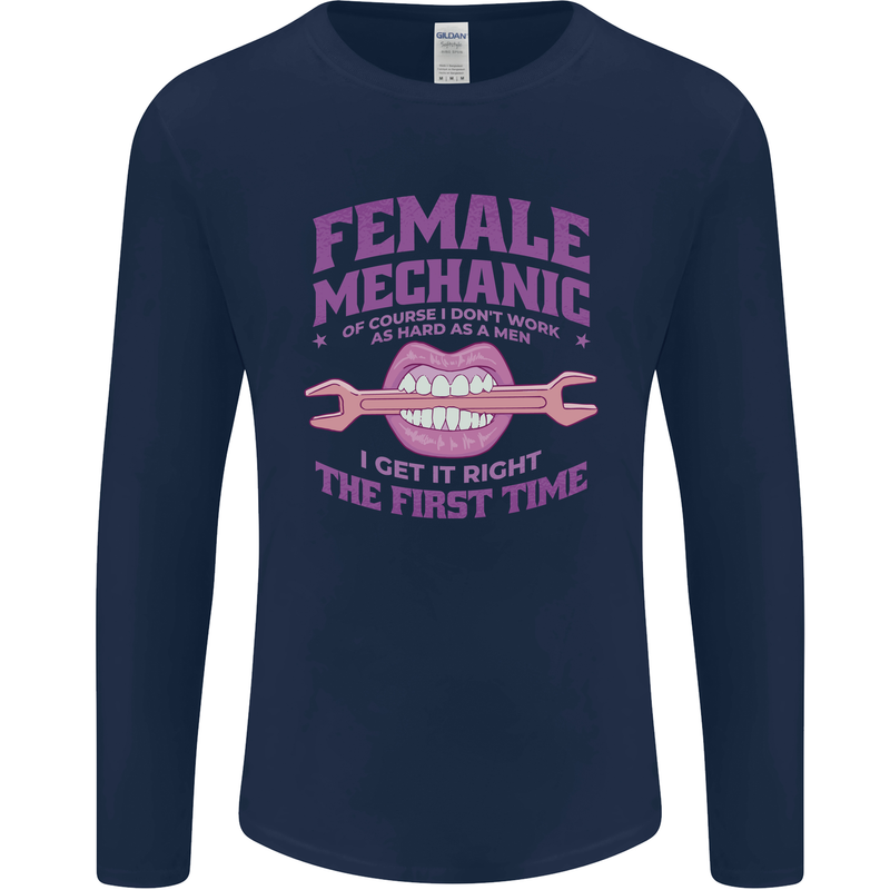 Funny Female Mechanic Mens Long Sleeve T-Shirt Navy Blue
