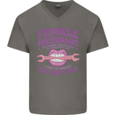 Funny Female Mechanic Mens V-Neck Cotton T-Shirt Charcoal