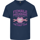 Funny Female Mechanic Mens V-Neck Cotton T-Shirt Navy Blue