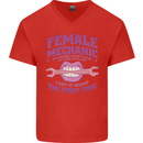 Funny Female Mechanic Mens V-Neck Cotton T-Shirt Red