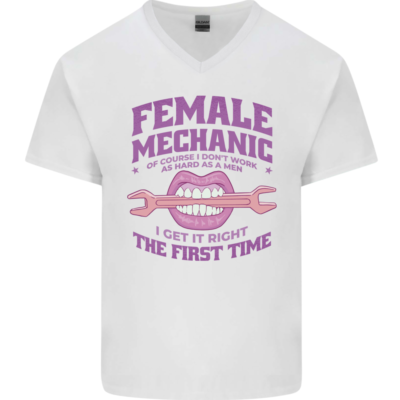 Funny Female Mechanic Mens V-Neck Cotton T-Shirt White