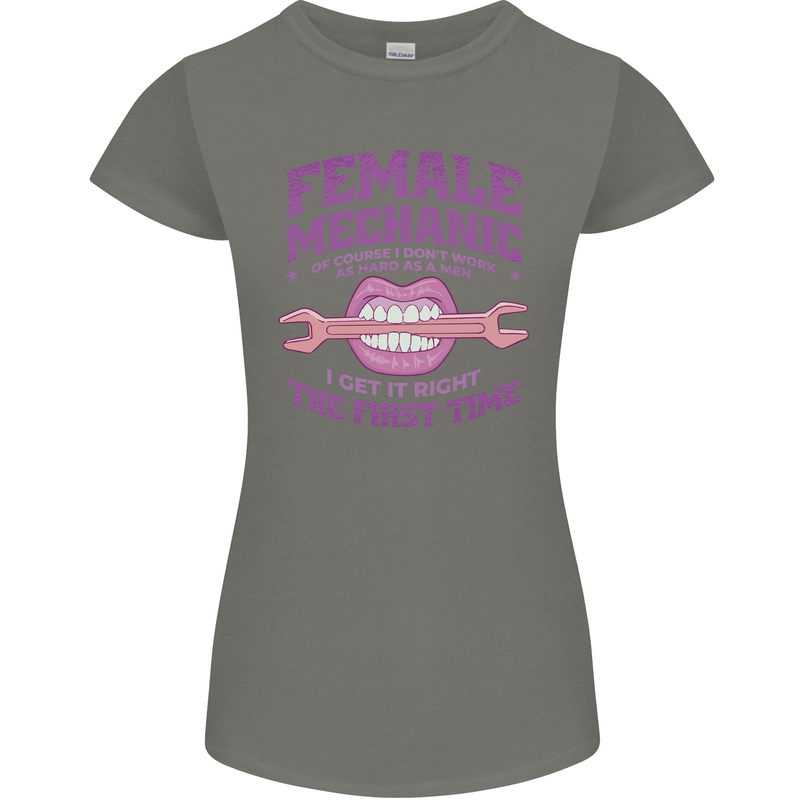Funny Female Mechanic Womens Petite Cut T-Shirt Charcoal