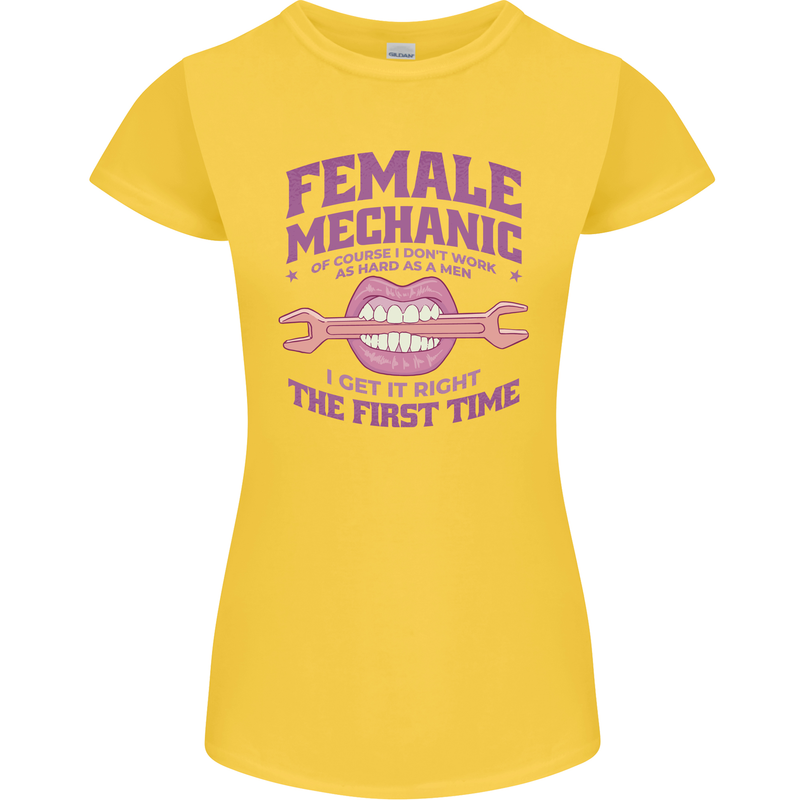 Funny Female Mechanic Womens Petite Cut T-Shirt Yellow