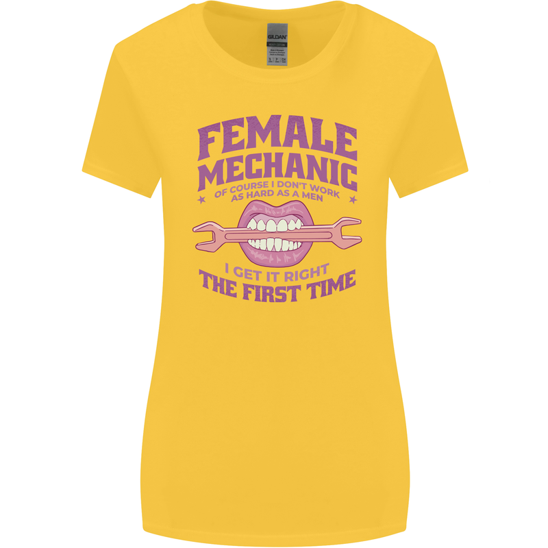 Funny Female Mechanic Womens Wider Cut T-Shirt Yellow
