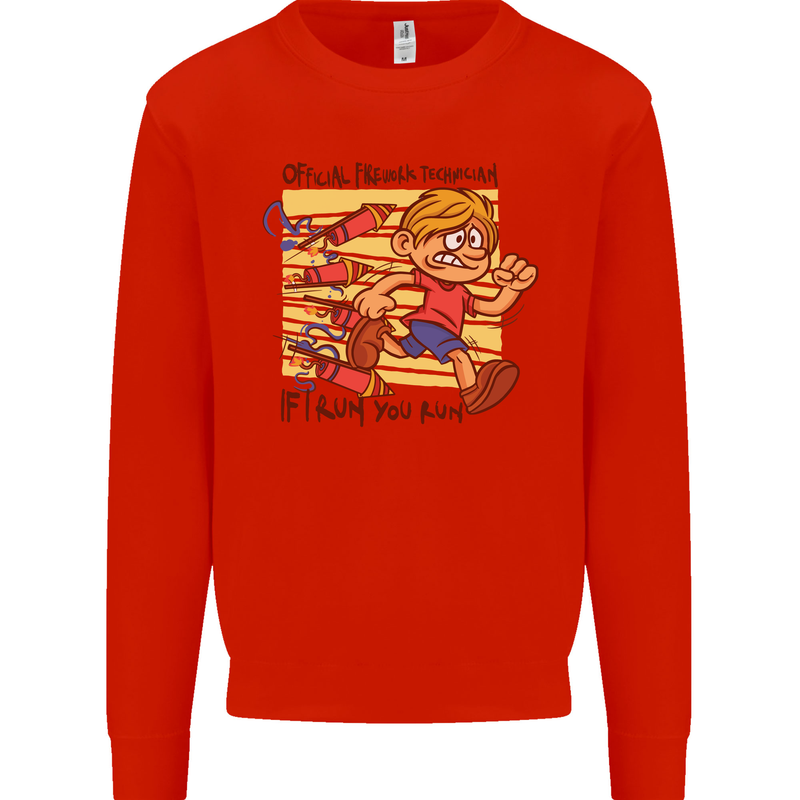 Funny Firework Bonfire Night Guy Fawkes Kids Sweatshirt Jumper Bright Red