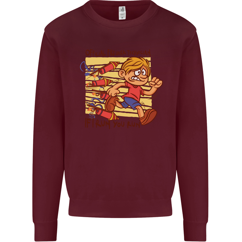 Funny Firework Bonfire Night Guy Fawkes Kids Sweatshirt Jumper Maroon