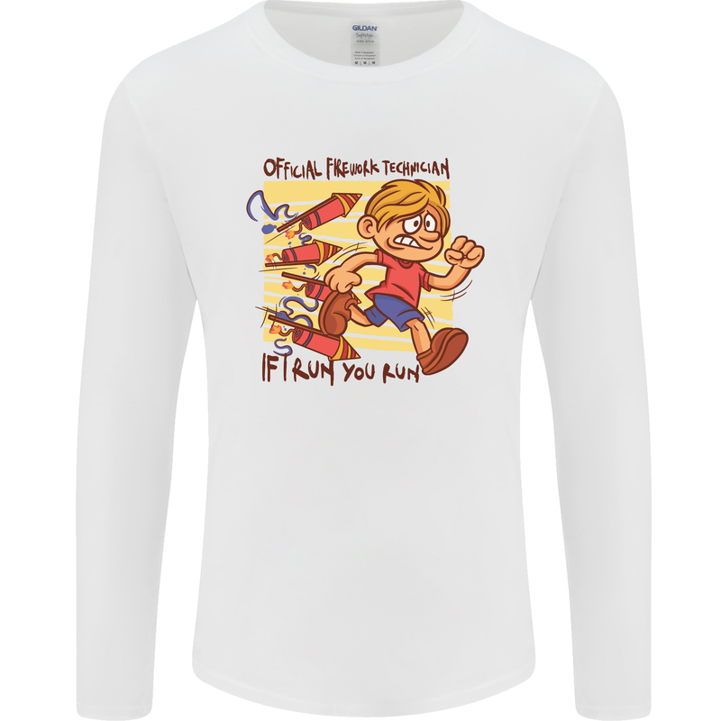 Funny Firework Bonfire Night Guy Fawkes Mens Long Sleeve T-Shirt White