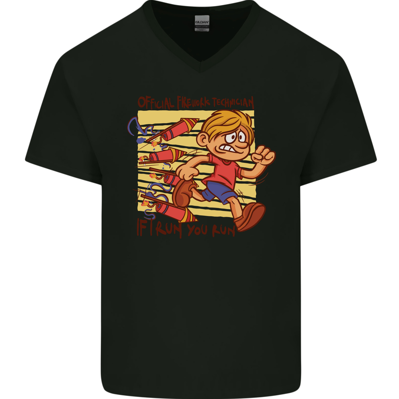 Funny Firework Bonfire Night Guy Fawkes Mens V-Neck Cotton T-Shirt Black