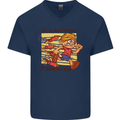 Funny Firework Bonfire Night Guy Fawkes Mens V-Neck Cotton T-Shirt Navy Blue