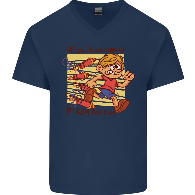 Funny Firework Bonfire Night Guy Fawkes Mens V-Neck Cotton T-Shirt Navy Blue