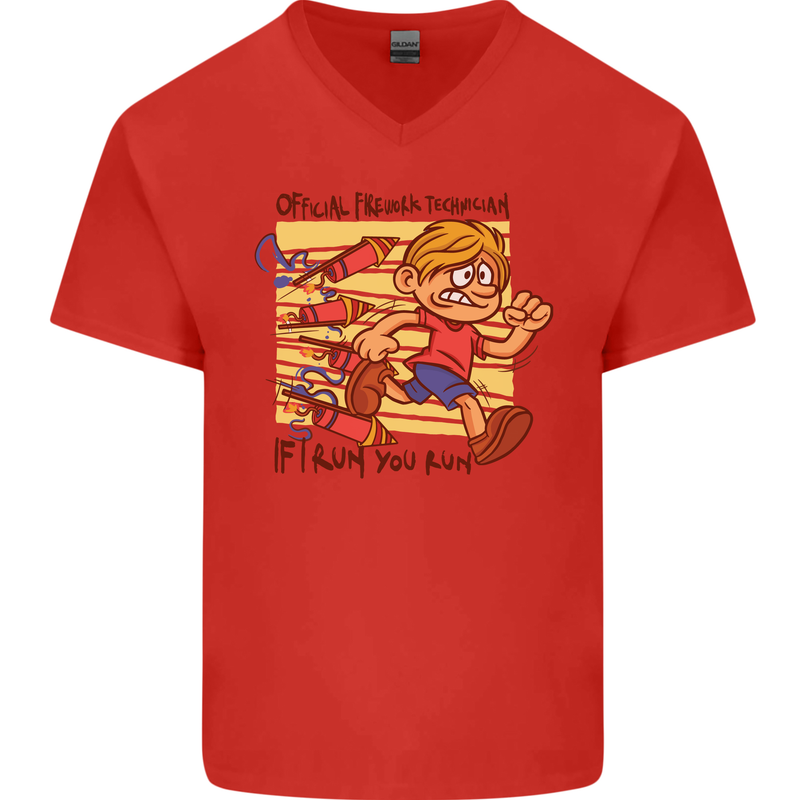 Funny Firework Bonfire Night Guy Fawkes Mens V-Neck Cotton T-Shirt Red