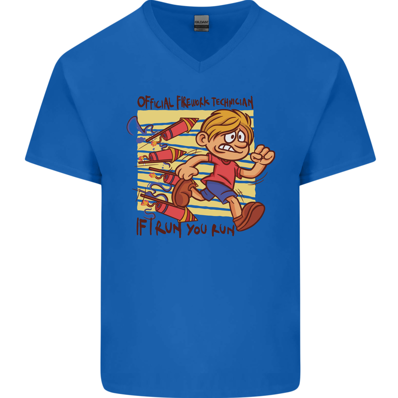 Funny Firework Bonfire Night Guy Fawkes Mens V-Neck Cotton T-Shirt Royal Blue