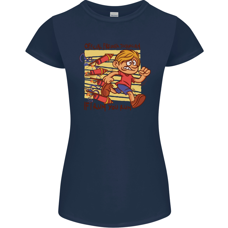 Funny Firework Bonfire Night Guy Fawkes Womens Petite Cut T-Shirt Navy Blue