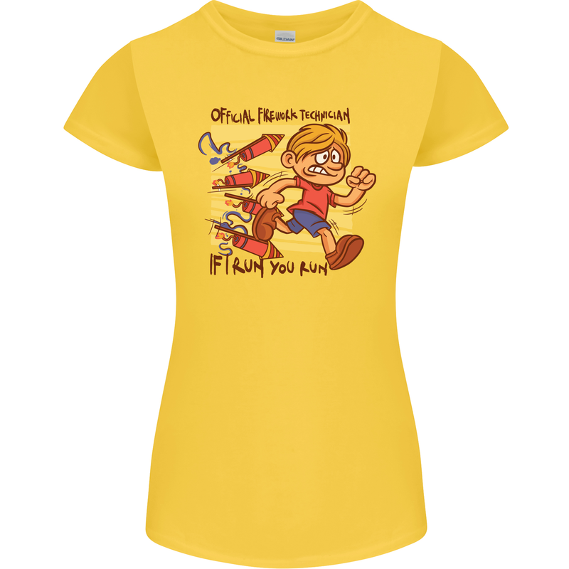 Funny Firework Bonfire Night Guy Fawkes Womens Petite Cut T-Shirt Yellow