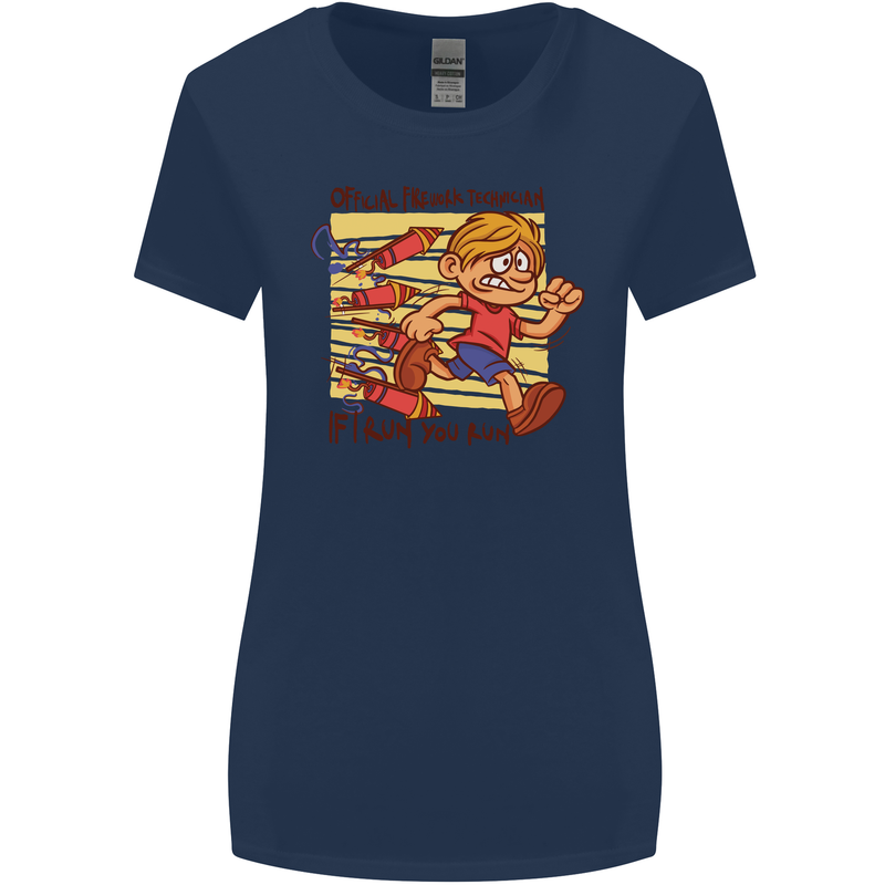 Funny Firework Bonfire Night Guy Fawkes Womens Wider Cut T-Shirt Navy Blue