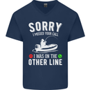 Funny Fishing Fisherman On the Other Line Mens V-Neck Cotton T-Shirt Navy Blue