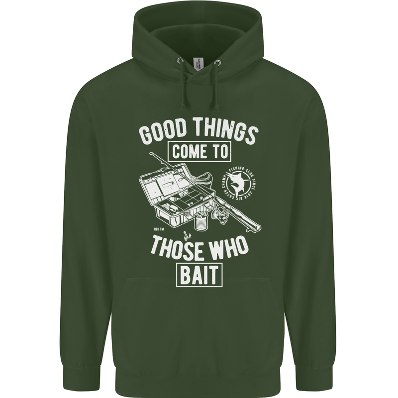 Funny Fishing Those Who Bait Fisherman Childrens Kids Hoodie Forest Green