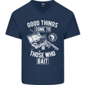 Funny Fishing Those Who Bait Fisherman Mens V-Neck Cotton T-Shirt Navy Blue