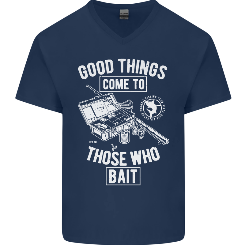 Funny Fishing Those Who Bait Fisherman Mens V-Neck Cotton T-Shirt Navy Blue