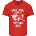 Funny Fishing Those Who Bait Fisherman Mens V-Neck Cotton T-Shirt Red